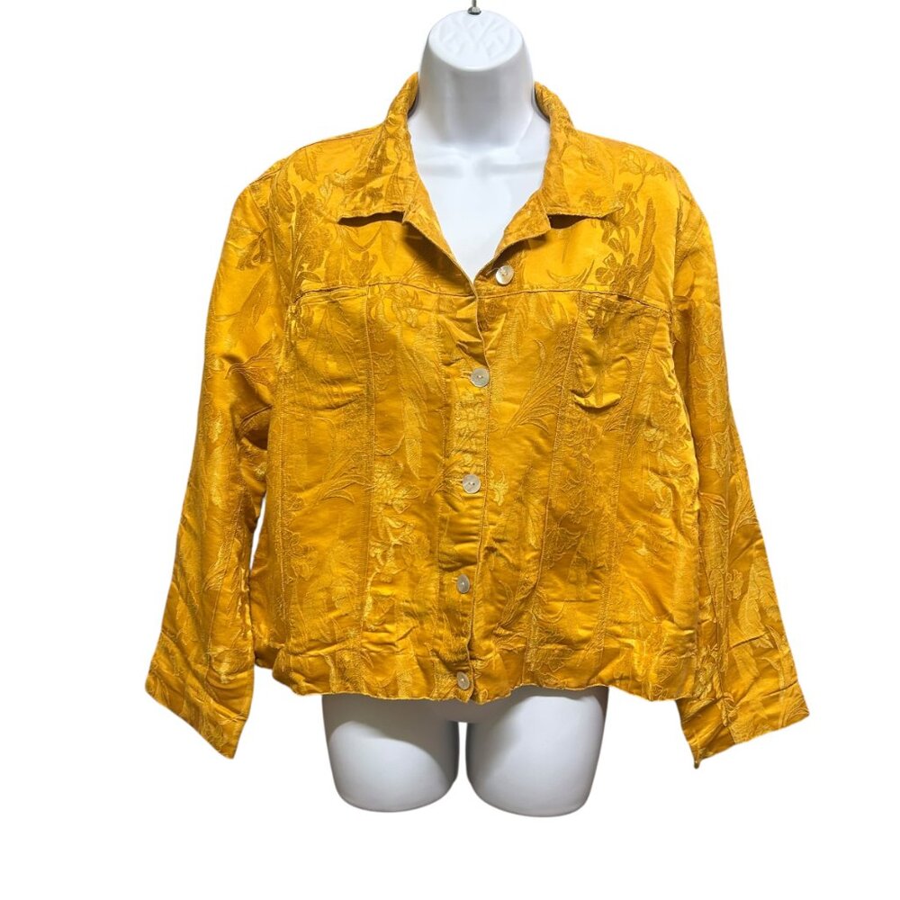 Vintage Chico's Design Golden Silk Blend Shell Button Lightweight Jacket Size L